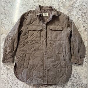 Ashley Outwear Quilted Button-Front Shacket in Olive Taupe